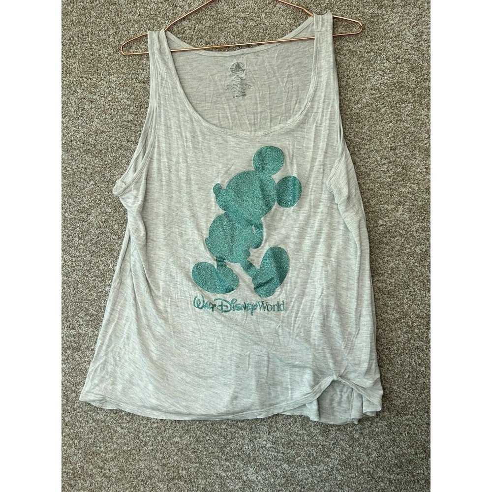 Walt Disney World Gray Teal Glitter Mickey Tank Top Shirt Women’s XL